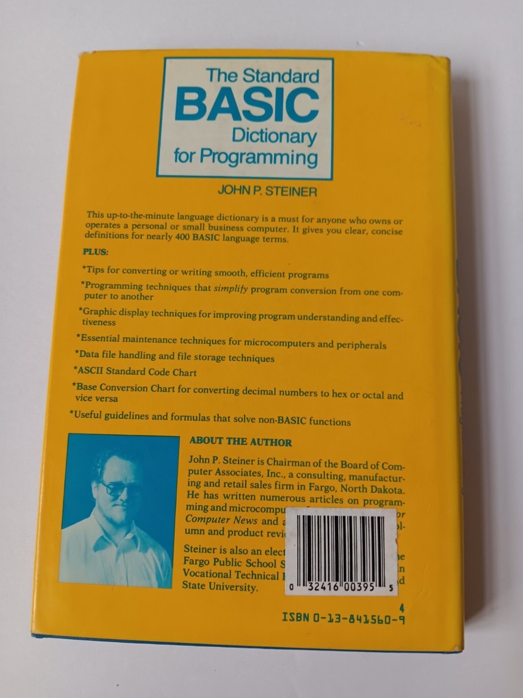 The Standard Basic Dictionary For Programming Hardcover W/DJ John P Steiner