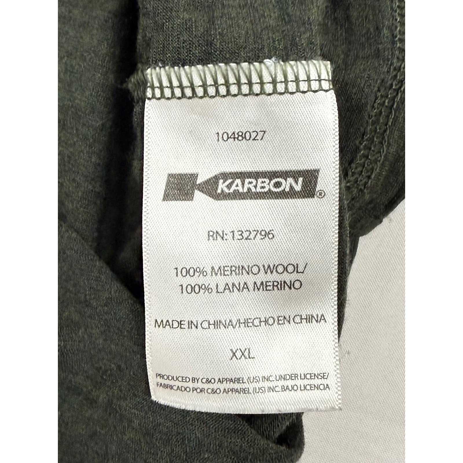 Karbon Shirt Mens 2XL Green Merino Wool Long Sleeve Base Layer Crewneck Top