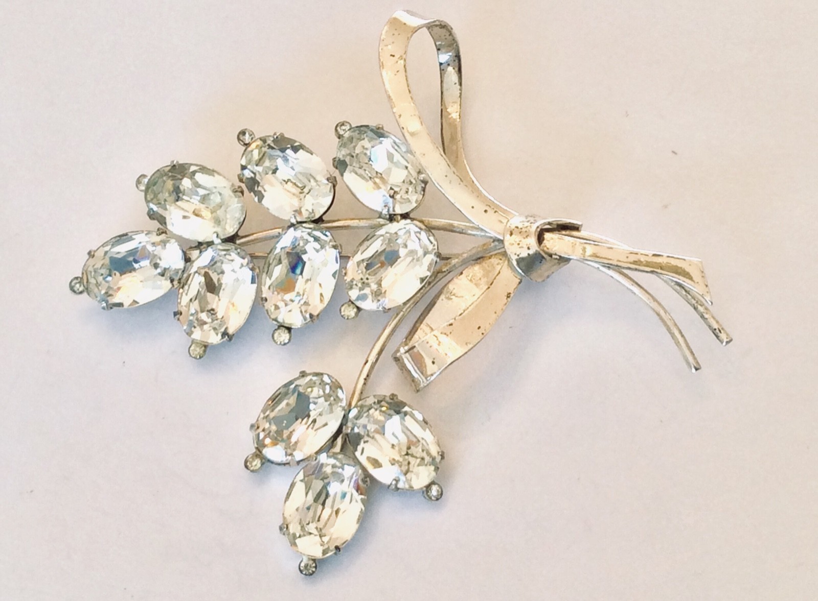 RARE Vintage ~ WWII Era ~ CORO ~ STERLING SILVER ~ 3.75” Rhinestone Pin