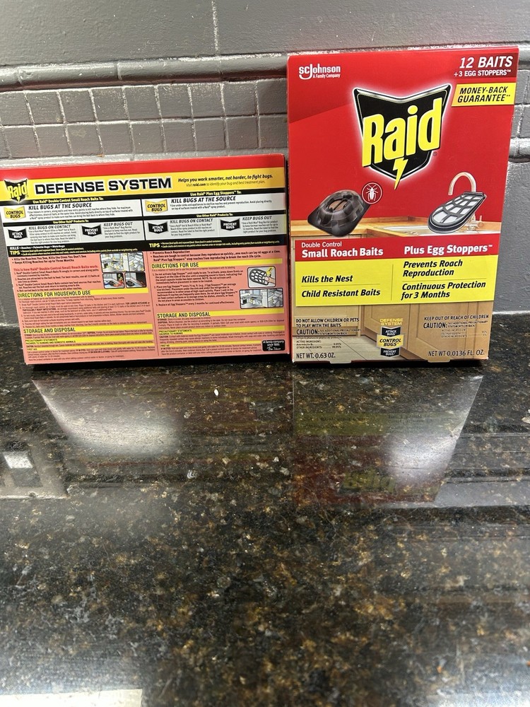 Raid Double Control: 12 Small Roach Baits Plus 3 Egg Stoppers 2 Box Lot