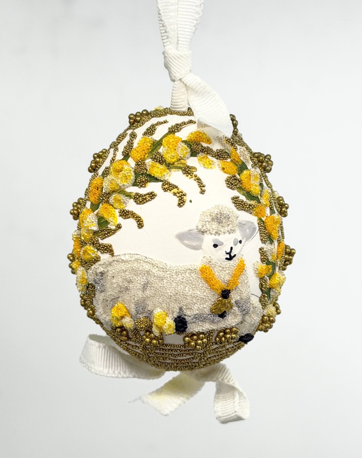 Easter Egg Ornament: Peter's Seasons GMBH; Spring Lamb in Golden Basket w/Vines