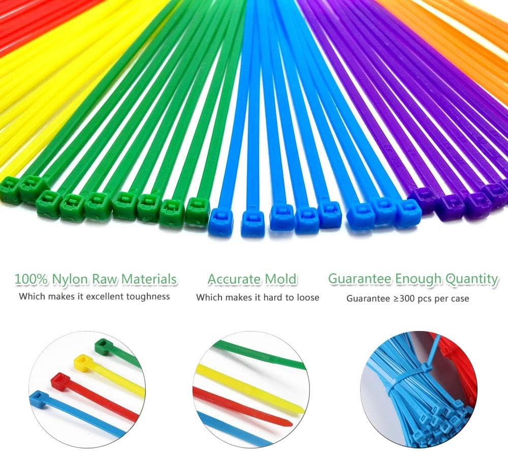 6 Inches 300 Pcs Multi-Purpose Cable Ties, Assorted Colored