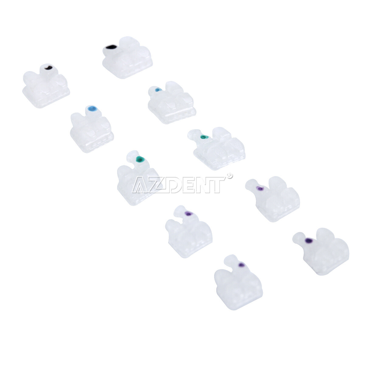 AZDENT Dental Orthodontic Clear Ceramic Bracket Braces Roth Slot.022 Hooks 3 4 5