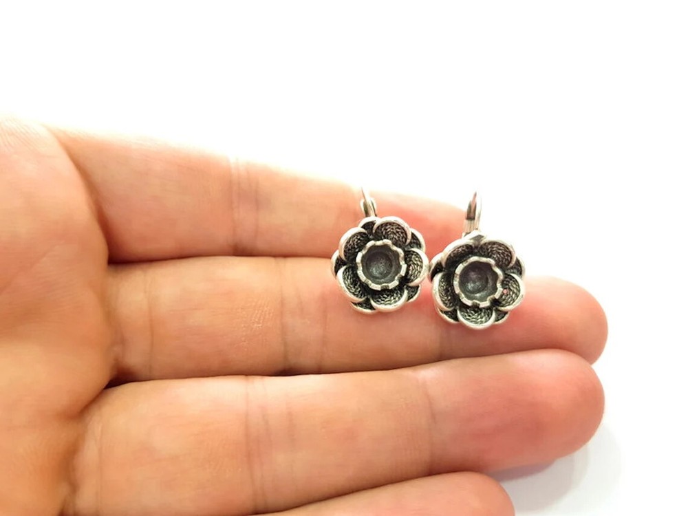 Flower Dangle Forest Earring Blank Base Settings Silver Resin Cabochon inlay