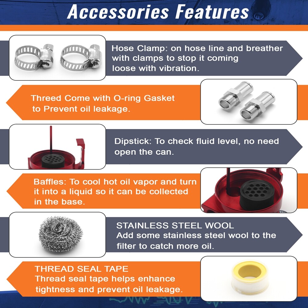 Oil Catch Can Kit Reservoir Baffled Tank with Breather Filter Universal Aluminum