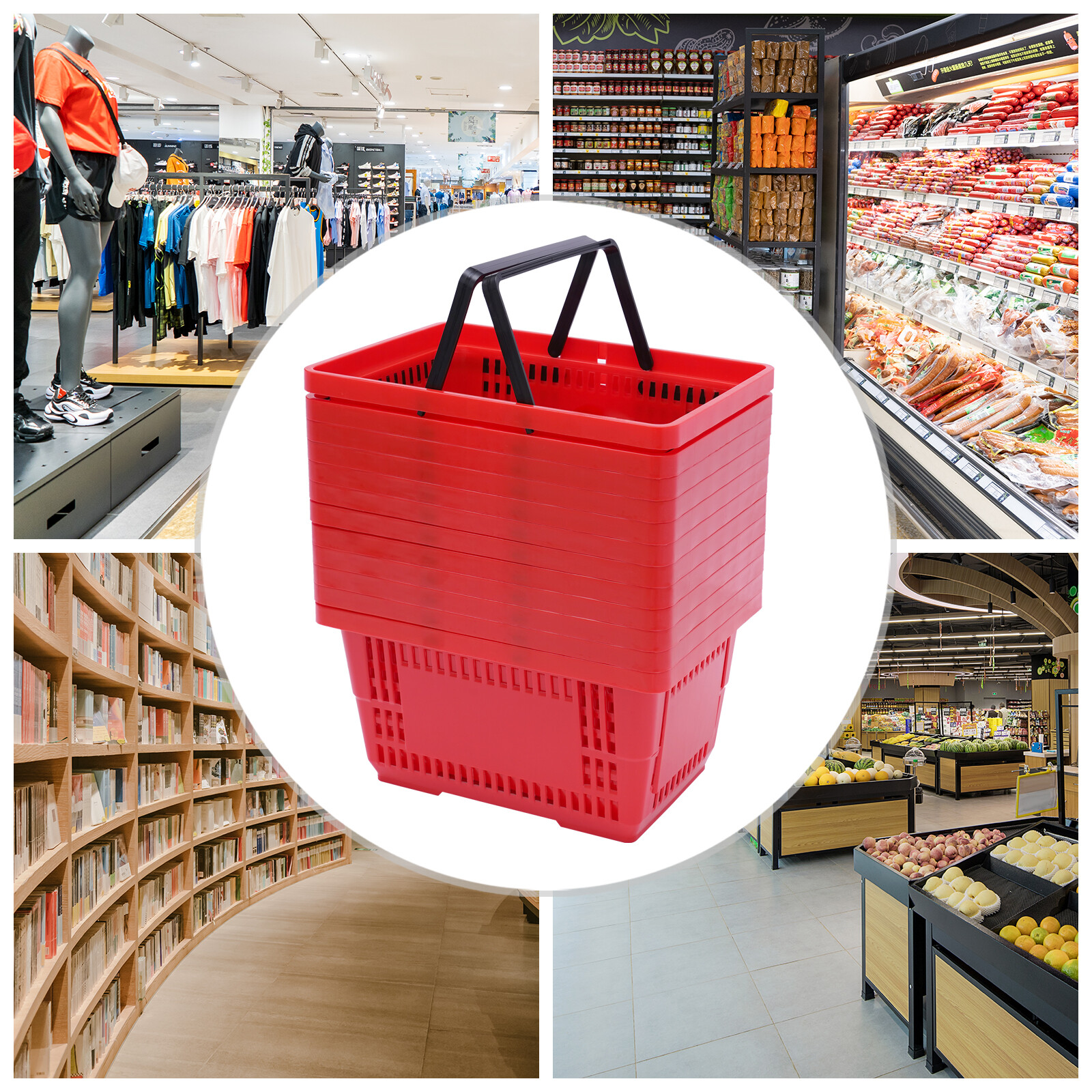 12 Pcs 18L Plastic Shopping Baskets with Handle for Grocery & Organization