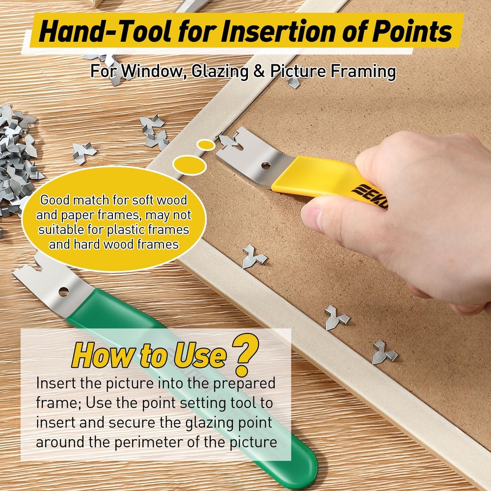 Glazier Point Driver, Glazier Setting Tool 100 Push Points, Glazing Push Point