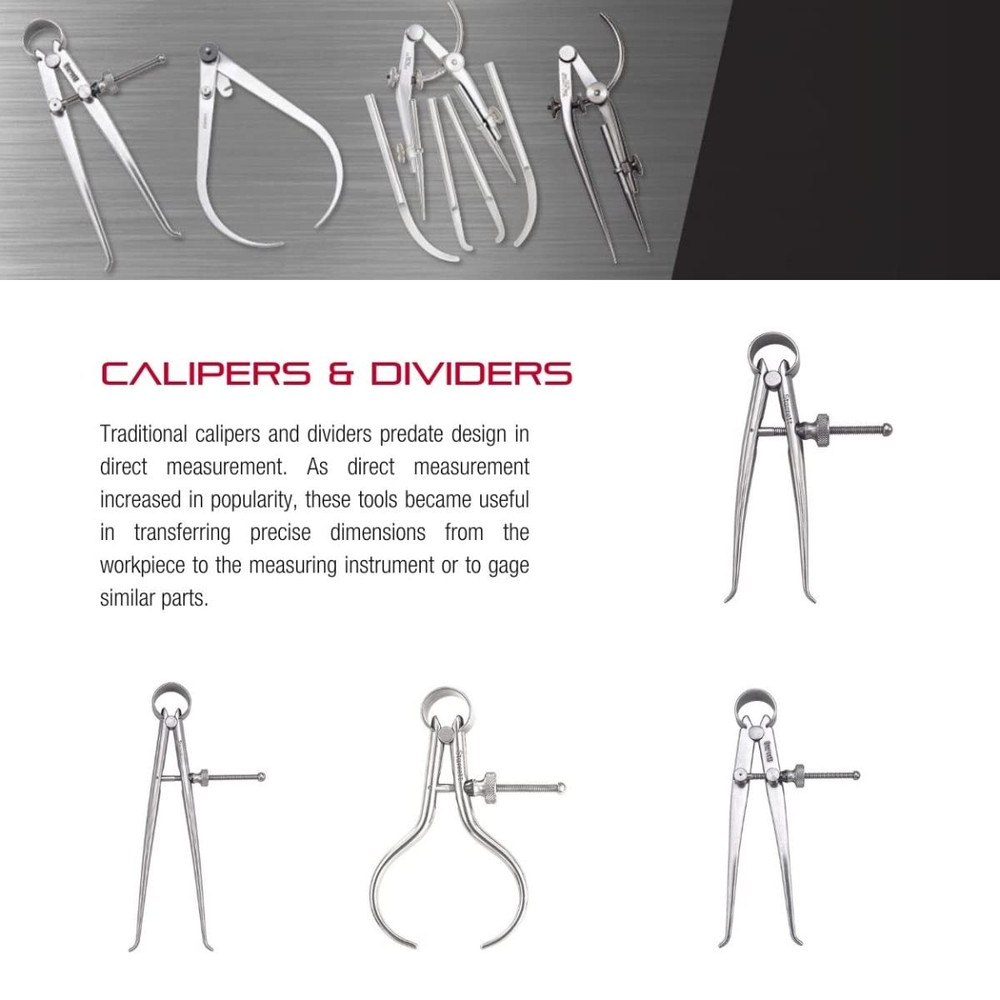 Toolmakers Spring-Type Caliper and Divider with Bow Spring and Hardened Fulcrum