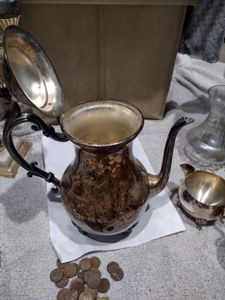 SBS Silverplate Antique Coffee Pot Teapot Ornate Handle and Feet