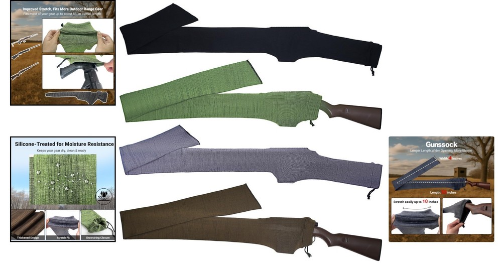 55" Elastic Gun Sock with Drawstring - Durable, Silicone-Treated Protection