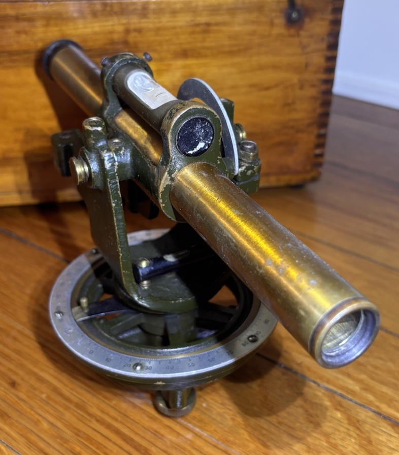 Vintage Sears Craftsman Surveying Transit Bubble Level Brass Scope Wooden Box