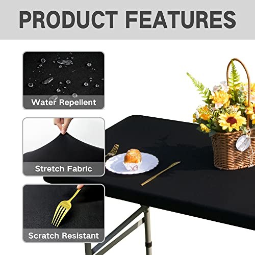 Rectangle 4ft Fitted Table Cover Elastic 48" x 23" (Rectangular) Black