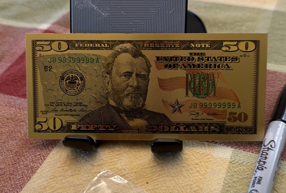 24K Gold $50 Dollar Bill