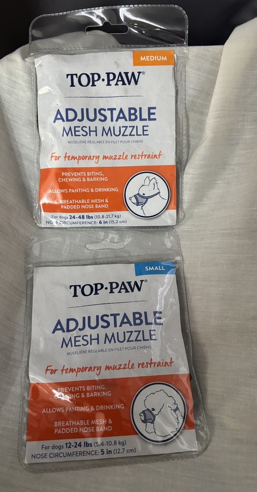 Top-Paw Adjustable Mesh Muzzle: 1 Black Medium & 1 Black Small