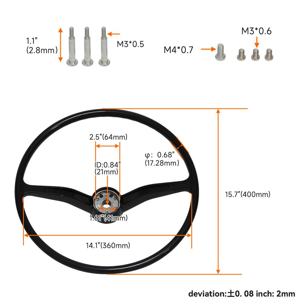 Black Steering Wheel with Horn Button Ring For 1962-1971 Volkswagen Models
