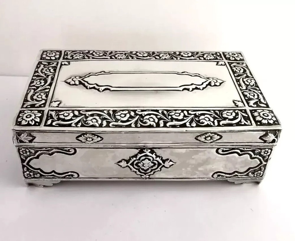 Ornate Solid Silver Table Box - 196g - Masonic Interest