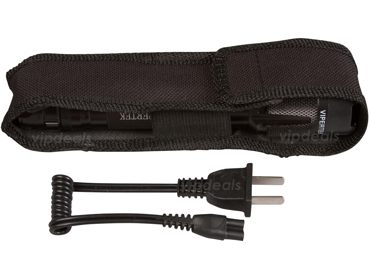 VIPERTEK Stun Gun VTS-T03 BLACK 500 BV Metal Rechargeable LED Flashlight