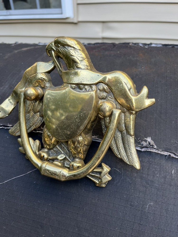 Vintage Solid Brass Heavy American Bald Eagle Door Knocker