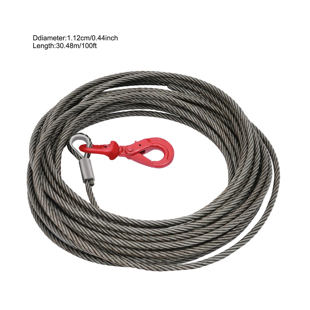 Steel Winch Cable 100ft with Self-locking Hook and High Load Capacity