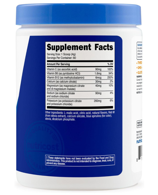 Nutricost Blue Raspberry Electrolyte Drink Mix Zero Sugar Hydration Supplement