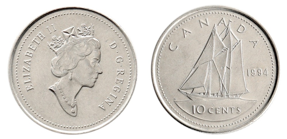 Canada 10 Cents, 1990-2000, KM #183, XF-Extremely Fine