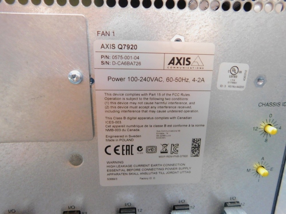 AXIS Q7920 Rackmount Video Encoder Chassis -- 0575-001-04