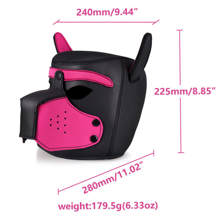 Neoprene Puppy Hood Role Play Dog Mask Puppy Cosplay Full Head with Neck Cover