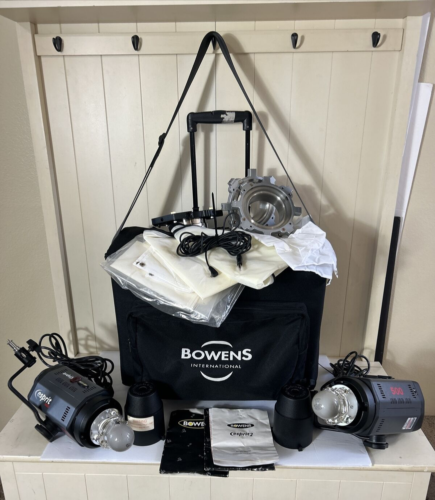 Pair Bowens Esprit 2 BW-2062 500 Studio Flash Head Grey + Carrying Case - SET