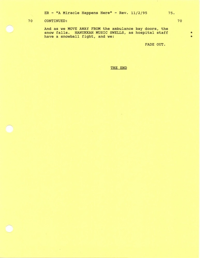 *ER - A MIRACLE HAPPENS HERE (1995) Revised First Draft Script DTD 10/29/95