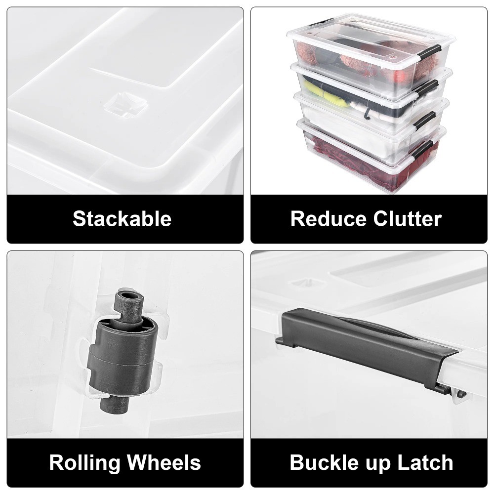 2-Pack 40 Qt Clear Underbed Storage Bins with Lids & Handles, Stackable