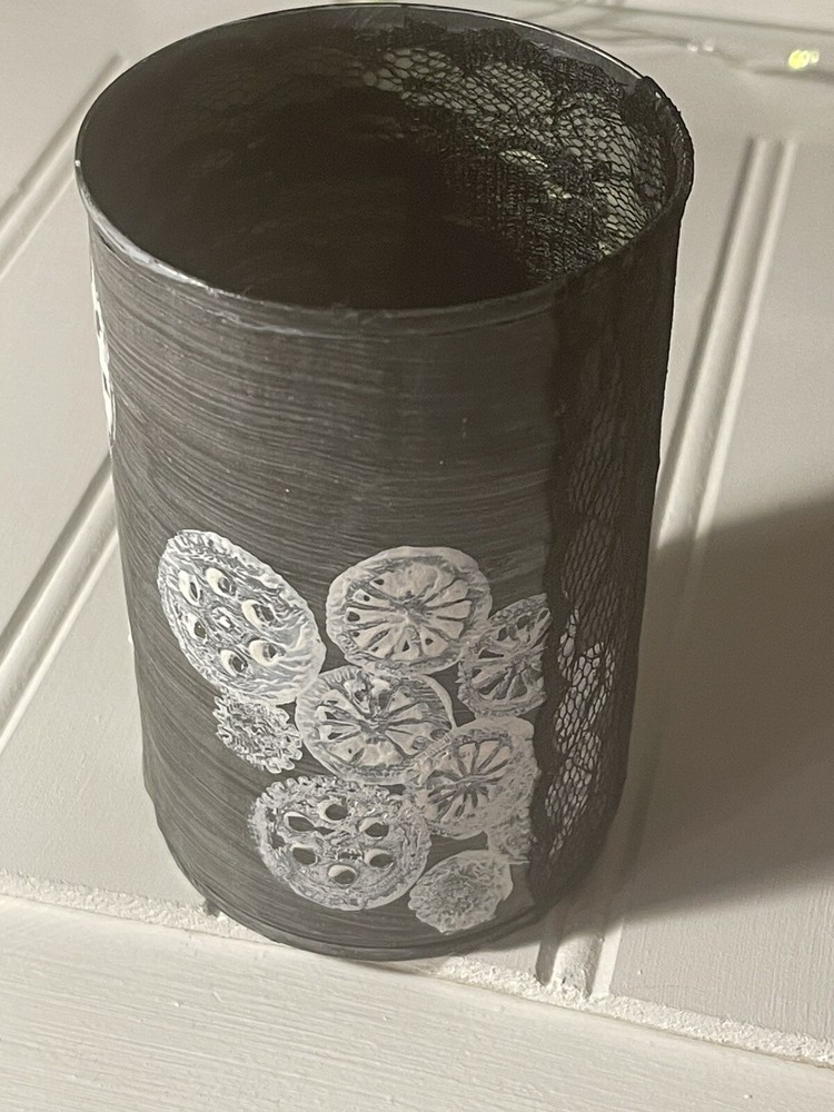 tin can decor handmade- Time Clock-U-Out Decoupaged 4.5” High 3”diameter