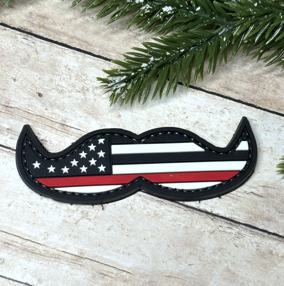 PVC Tactical Mustache Patch, Thin Red Line Flag Patch, Morale Firefighter Patch