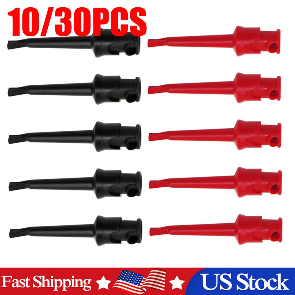 10/30PC Mini Grabber Test Hook Clips Insulated for Electrical Testing Black&Red