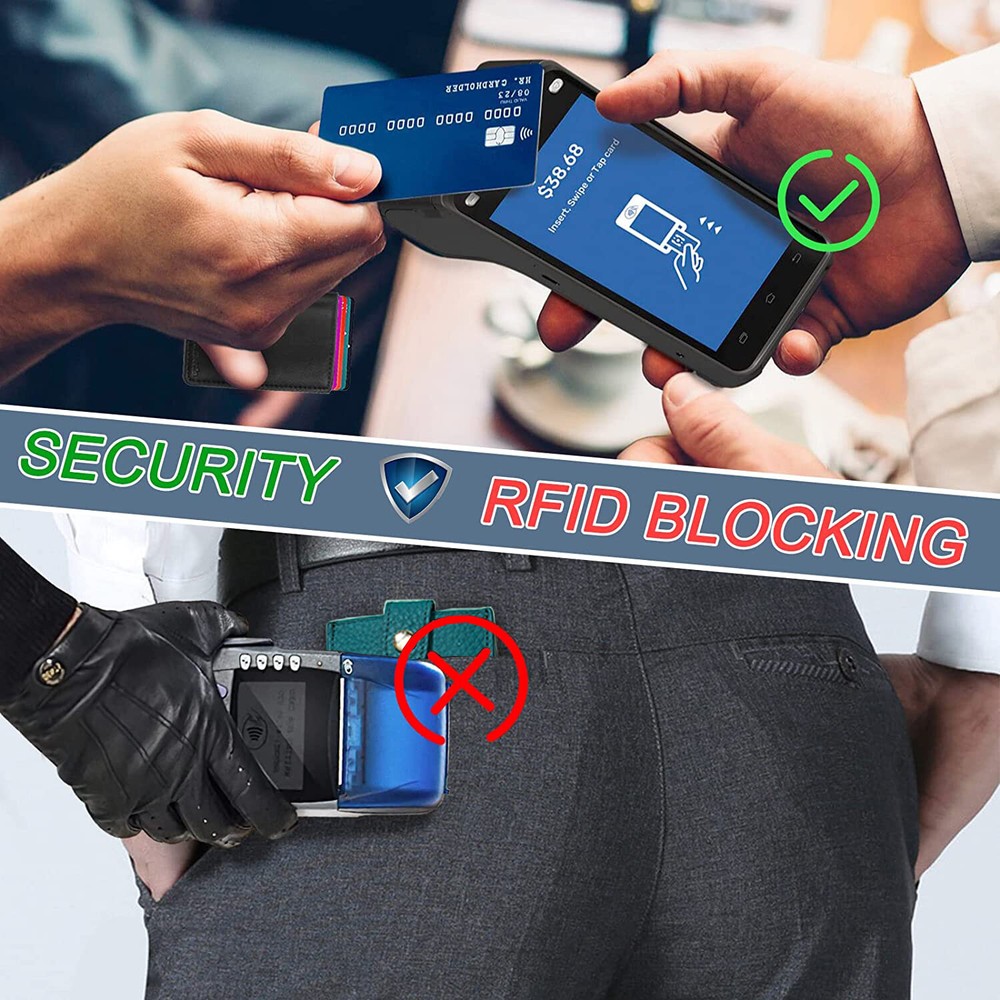 Safe RFID Leather Minimalist Slim Wallets Multi Card Holder Purse with Pull Tab
