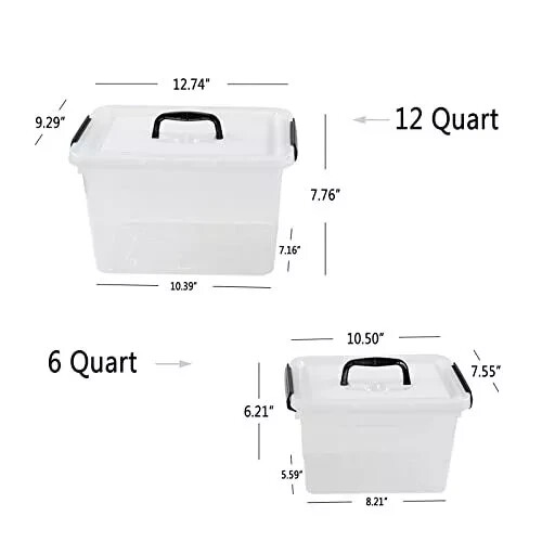 Saedy 12 Quart & 6 Quart Plastic Latching Storage Container Box with Handle 2...