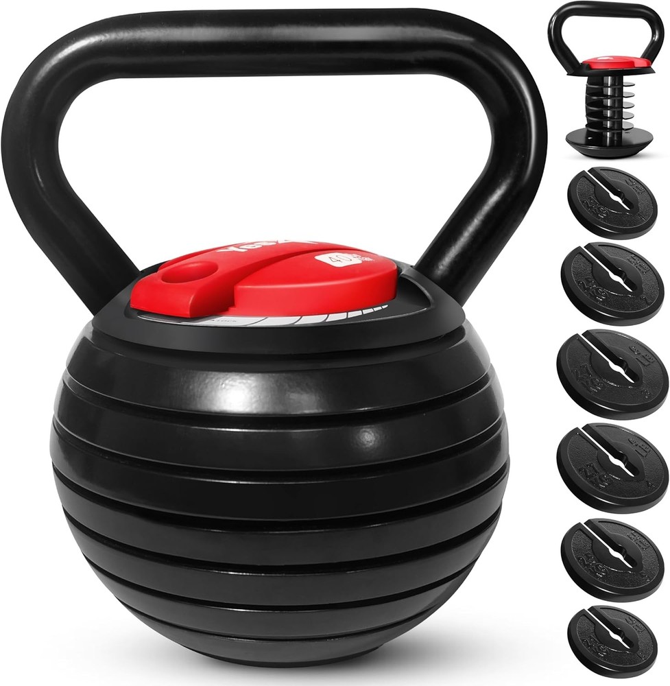Adjustable Kettlebell Set 20–40 LB Weight Set Solid Cast Iron Handle W/ Spacer