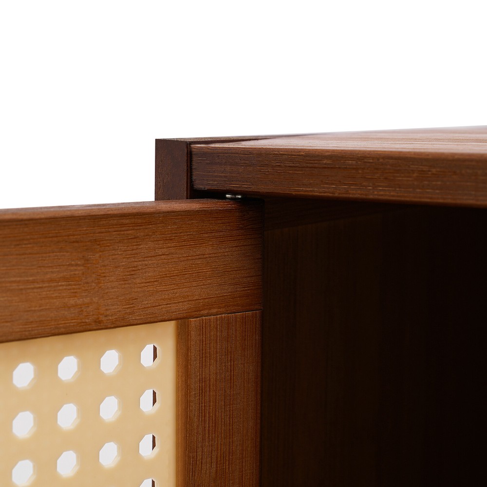 Nightstand With Decor Drawers Rattan Pattern End Table - Bamboo Sofa Side Table