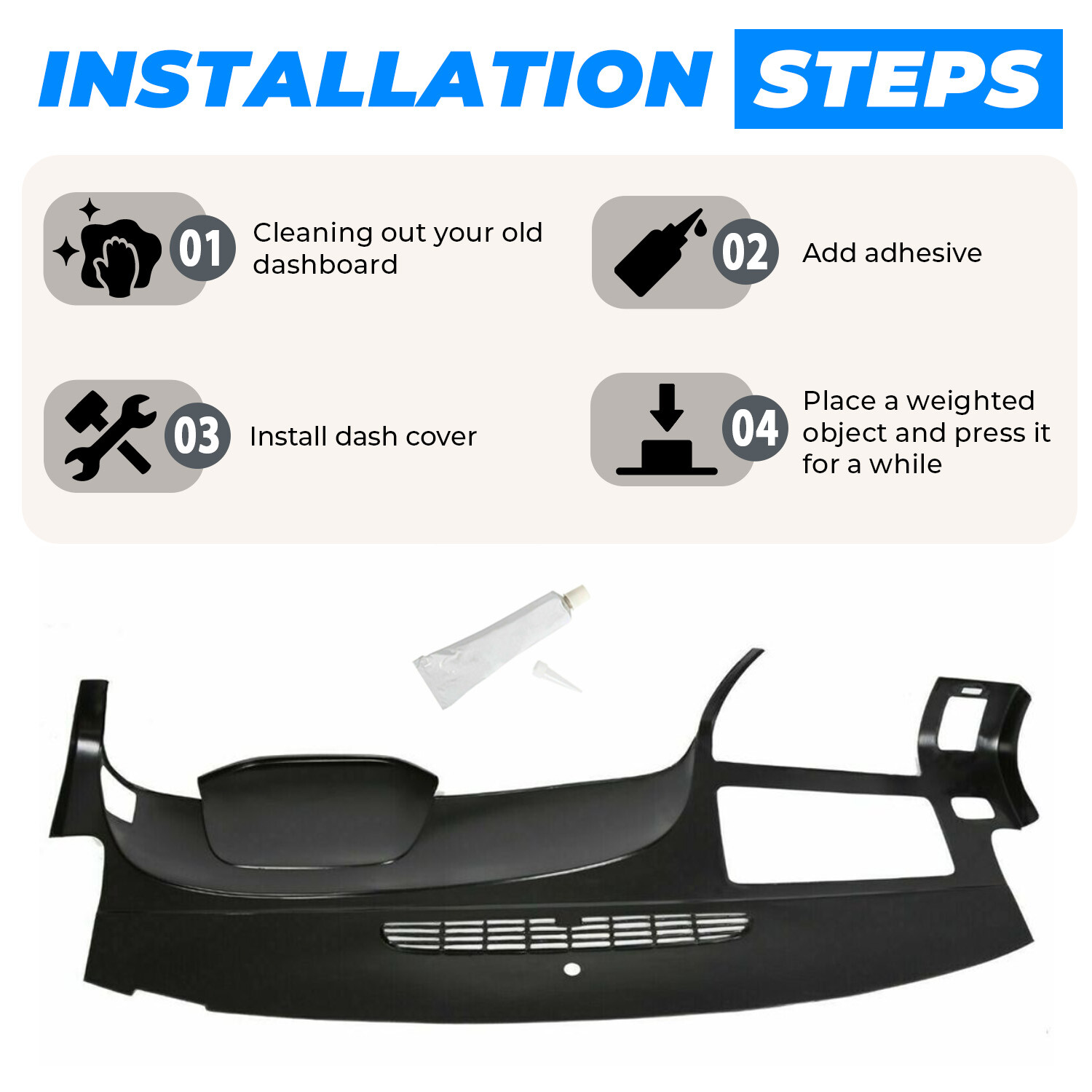 Black Dash Cover For 2007-2014 Silverado 1500 LS LT 1-Piece Textured Overlay