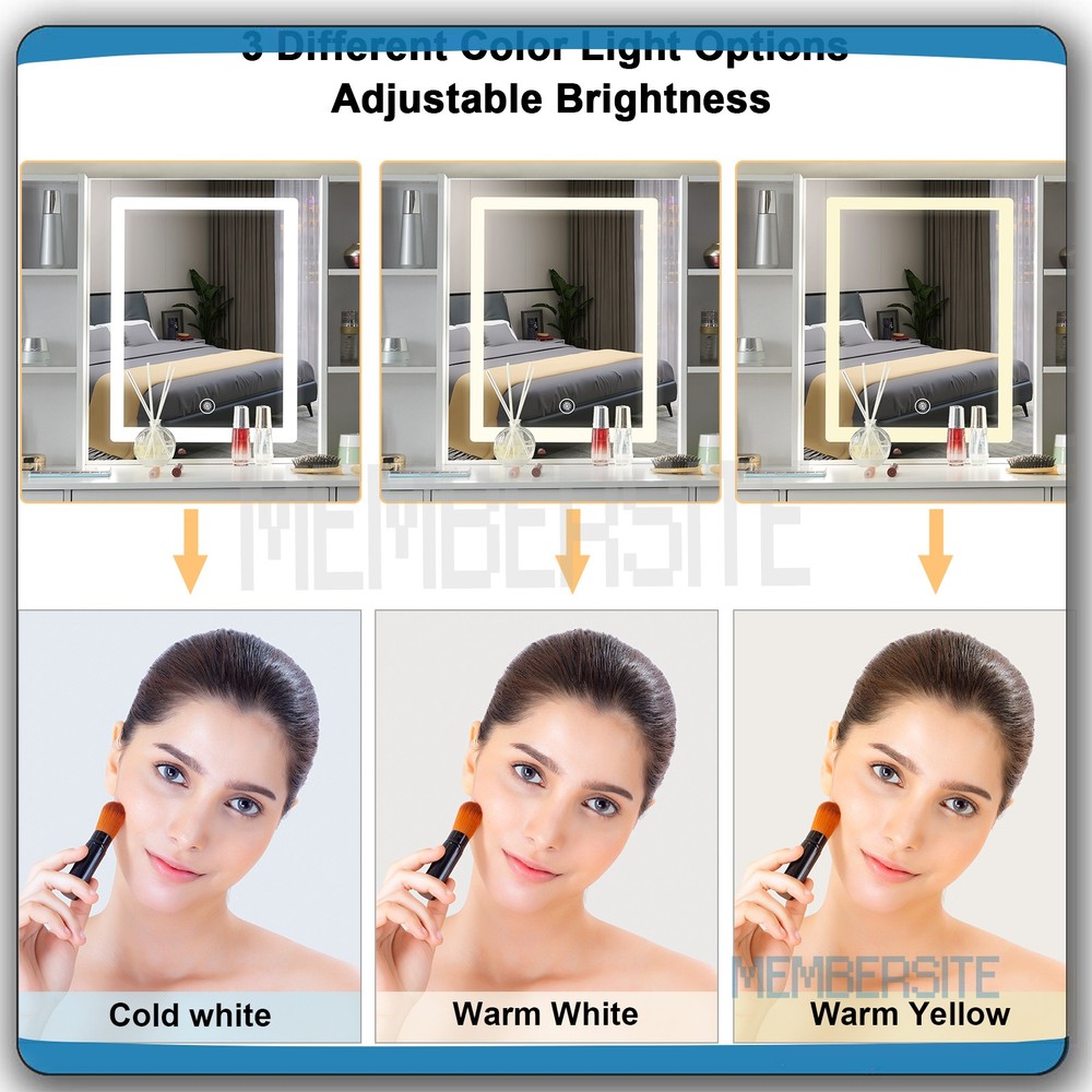 Vanity Table Makeup Dressing Desk with Smart LED Lighted Mirror and Stool White
