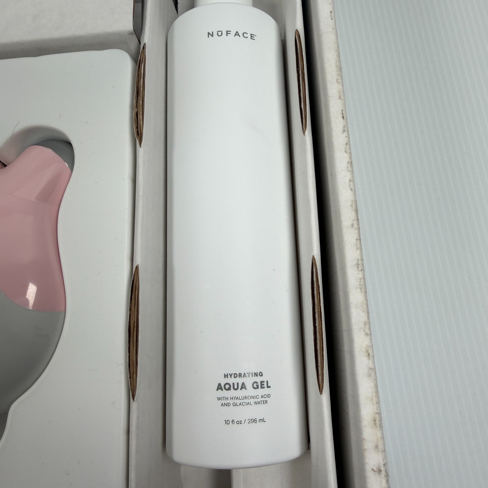 Nuface Petite Mini Facial Toning Device Pink + 10oz Aqua Gel +Brush NEW OPEN BOX