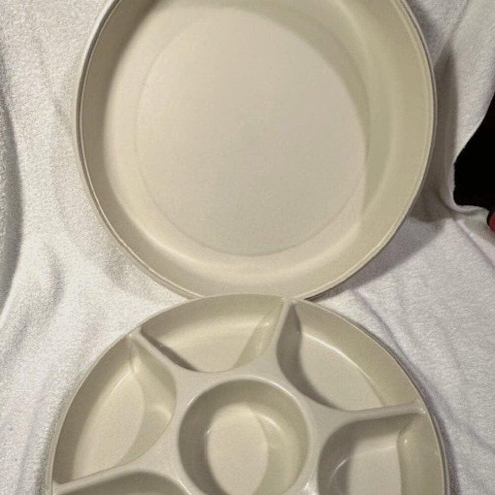 Vintage TUPPERWARE Divided serving tray w/ Cover Veggie Dips Chips etc