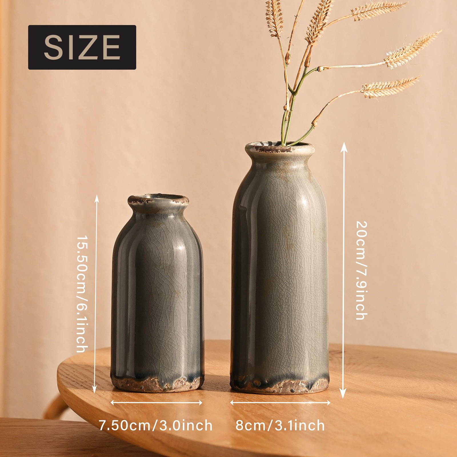 VICTOR & TERESA Blue and Grey Ceramic Vases Home Decor, Farmhouse Vases for F