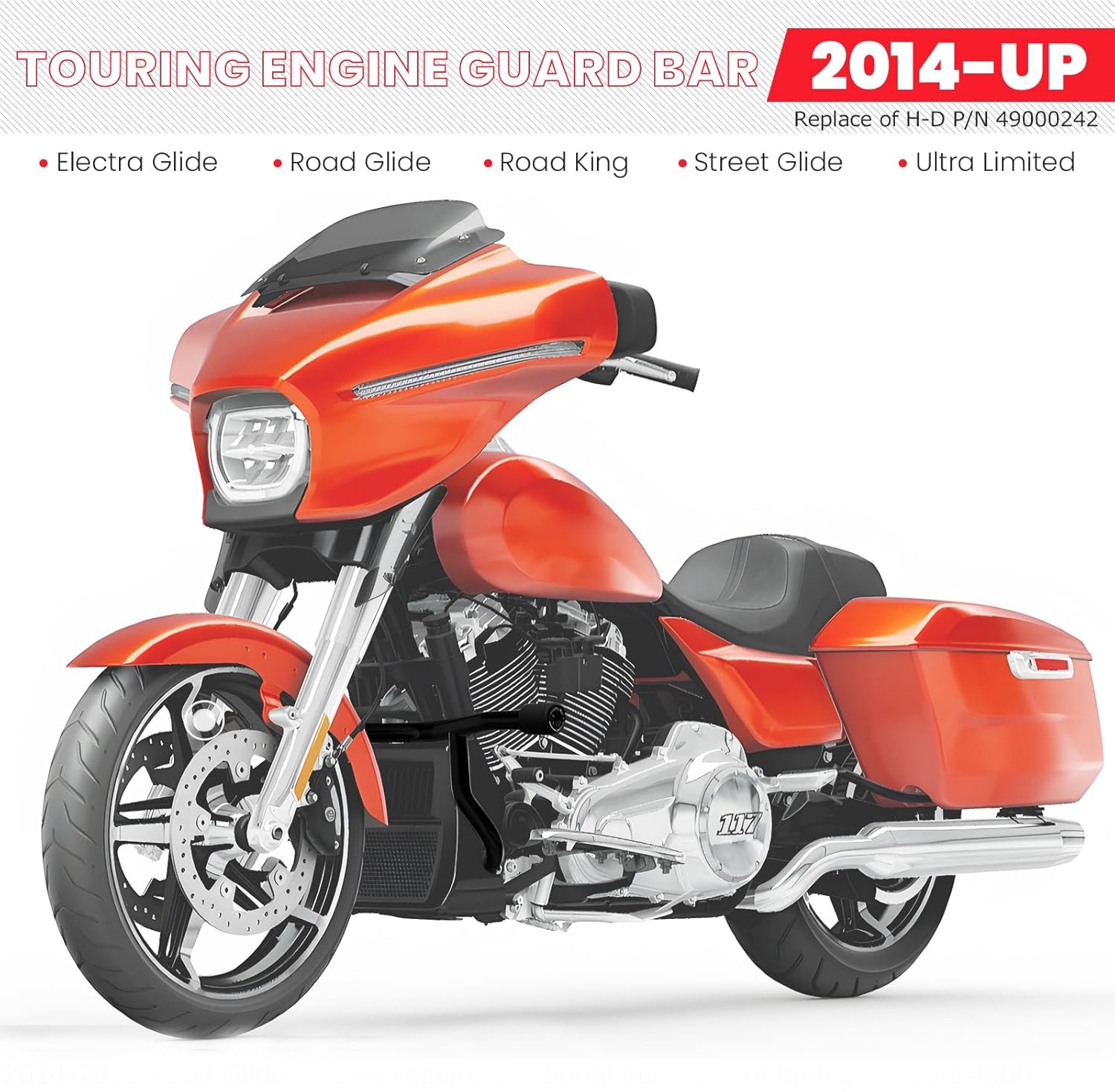 Front Rear Crash Bar Flat-Out Bar For Harley Road Glide Street Glide 2014-2025