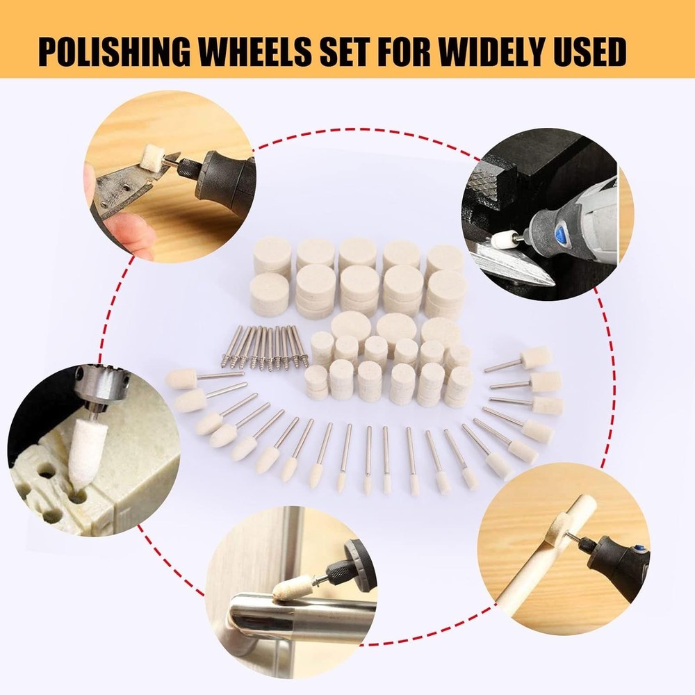 Complete 100 PCS Dremel Buffing Wheel Set - Multi-Shape for Every Polishing Task