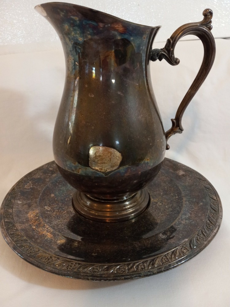 Vintage Silverplate Water Pitcher With Matching Plate