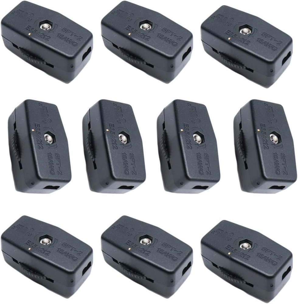 3A 125VAC Lamp Black Inline Rotary Cord Switch 10Pcs