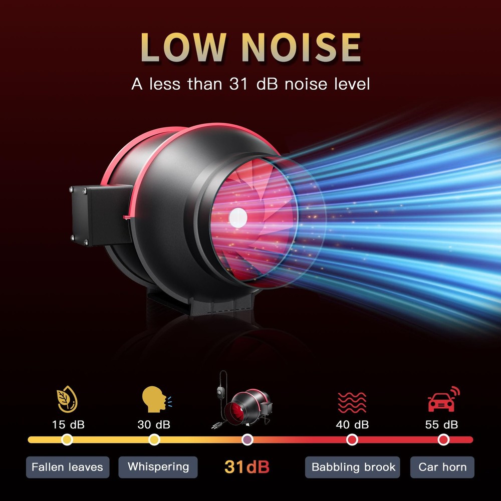 ONNAO Inline Duct Fan 4 Inch 200 CFM with Variable Speed Controller