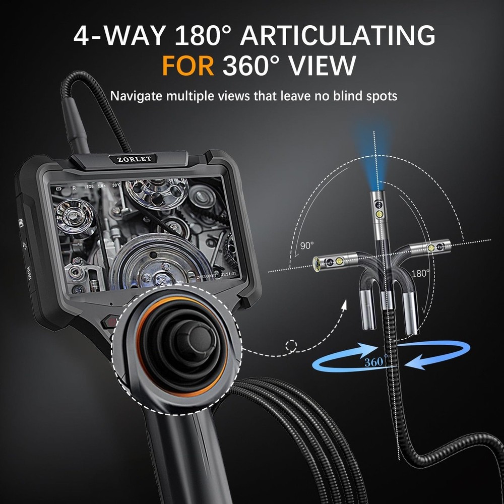 360 Articulating Borescope Dual Lens 5in Screen Joystick
