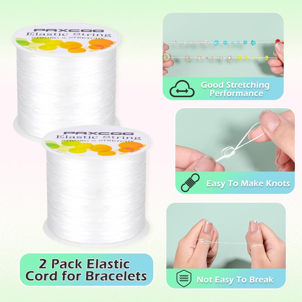 PAXCOO 2 Rolls Elastic String for Bracelets, Stretch Magic 2 Pack, White