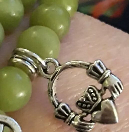 Connemara Marble Bead Bracelet with Irish Claddagh Charm